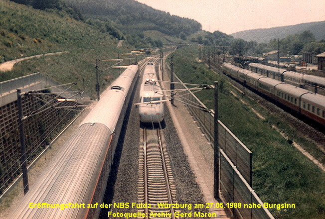 Erffnungsfahrt auf der NBS Fulda - Wrzburg am 27.05.1988 nahe Burgsinn
Fotoquelle: Archiv Gerd Maron